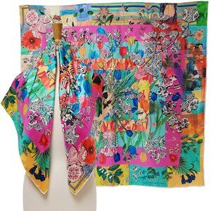 CHRISTIAN LACROIX SCARF FLORAL GARDEN VARIETY PRINT SILK FOULARD SQUARE 35"